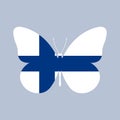 Finland flag icon in the shape of a Butterfly. Finnish national symbol. Vector illustration. Royalty Free Stock Photo